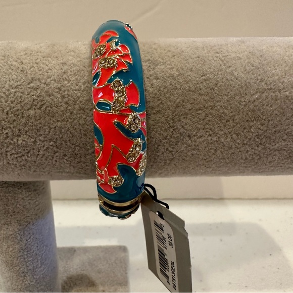 NWT Sequin by Nordstrom Clamper Bangle Bracelet - teal, coral, clear rhinestones - Picture 5 of 14